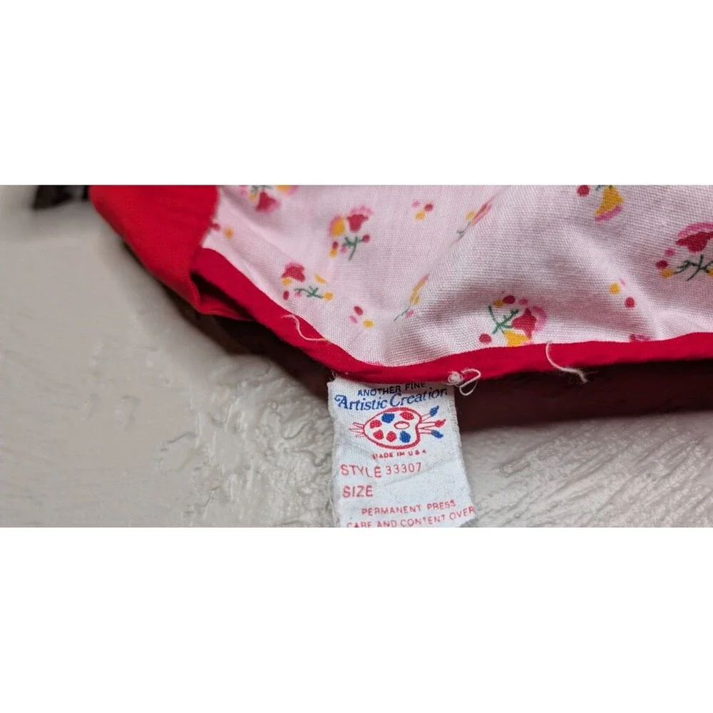 Vintage Artistic Creation Red White Floral Pocket Waist Tie Apron USA